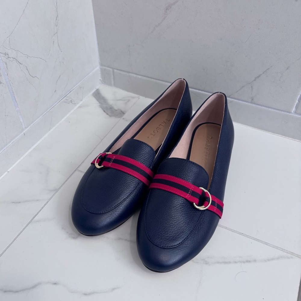 Talbots Nautical Navy and Red leather loafers NEW - Picture 2 of 6